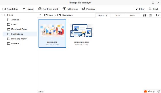 Flmngr file manager with a folder of images
