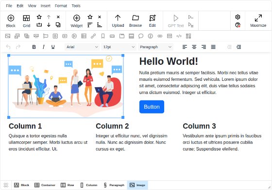 N1ED in TinyMCE: buttons for blocks, the grid, widgets, files and images